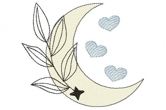 Moon with Flower and Hearts